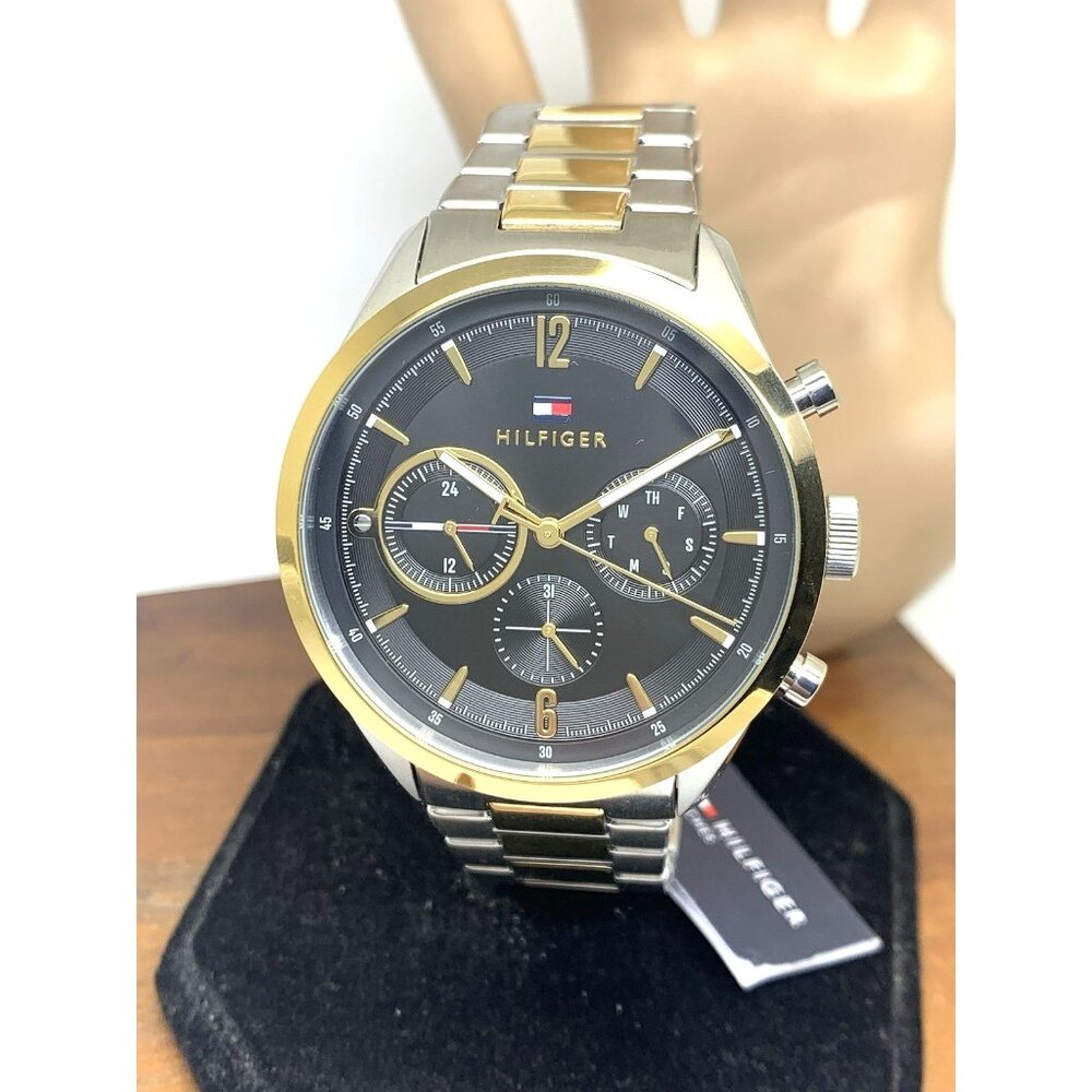 Tommy Hilfiger Men's Watch 1791944 Quartz Black Dial Two Tone Steel 44mm